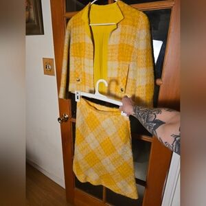 Union Made Vintage Yellow Plaid Women's Skirt And Jacket Set